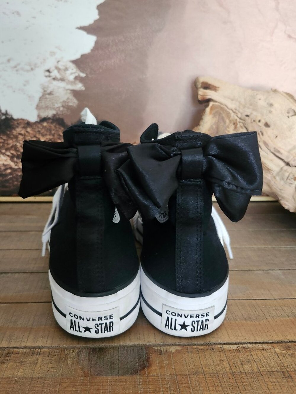 CONVERSE Chuck Taylor All Star Black/White Lift Platform w/Satin Bows 8.5 - Picture 5 of 11